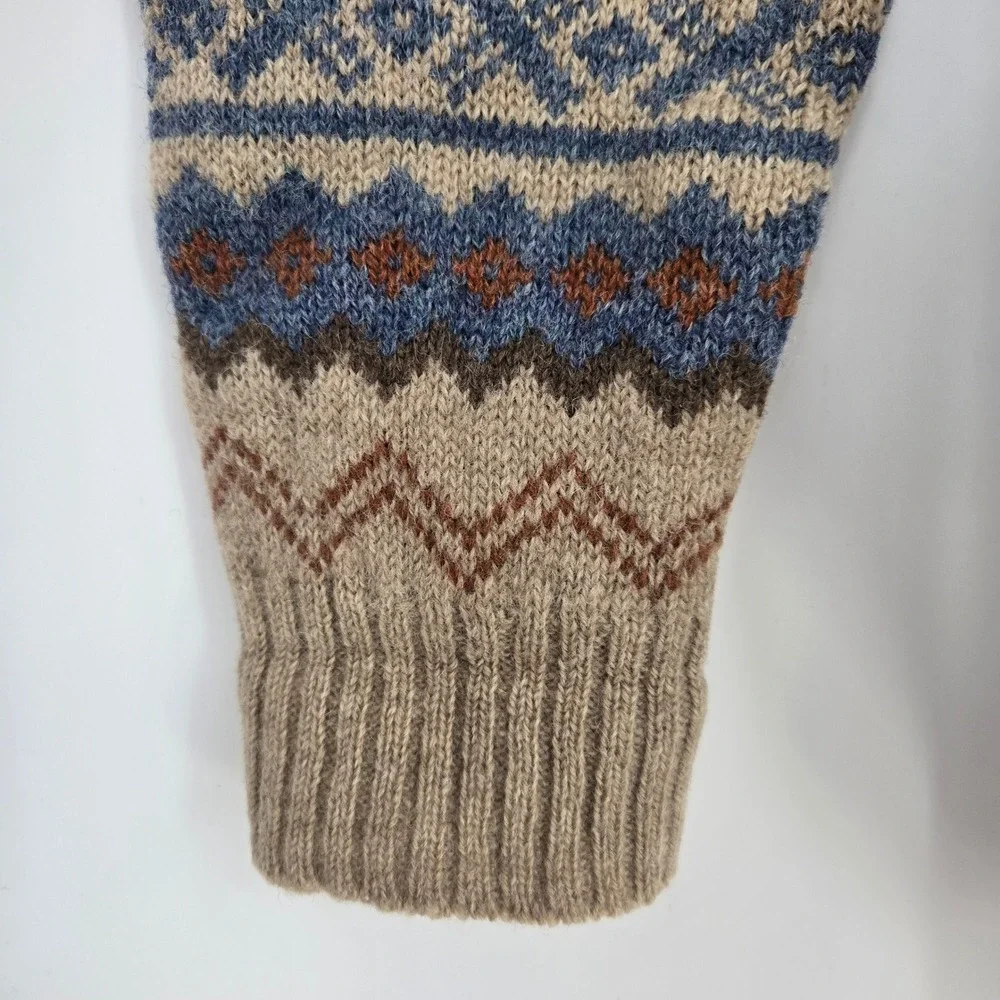Vtg 100% Shetland Wool Mens M Hand-Framed Sweater Fair Isle Cozy Fall Winter